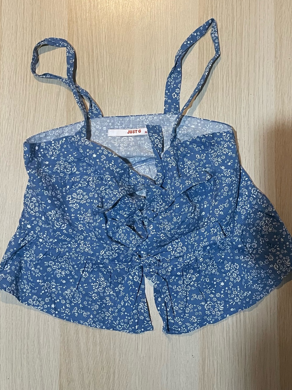 Blue Floral Babydoll Summer Tank Top with Tie-Front